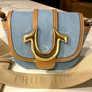 True Religion Women's Crossbody Bag Mini Flap Adjustable bag with Horseshoe Logo
